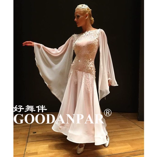 Современный соревнование для соревнований тренировочная одежда, элегантная рукава из слоновой кости белый хризантемум буровой кружево, большая роса назад новая девушка для вальса