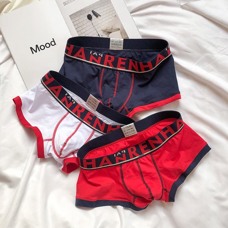 Navy + White Red + Redman underpants pure cotton boxer personality trend motion shorts middle-waisted Four shorts summer ventilation Thin Underpants