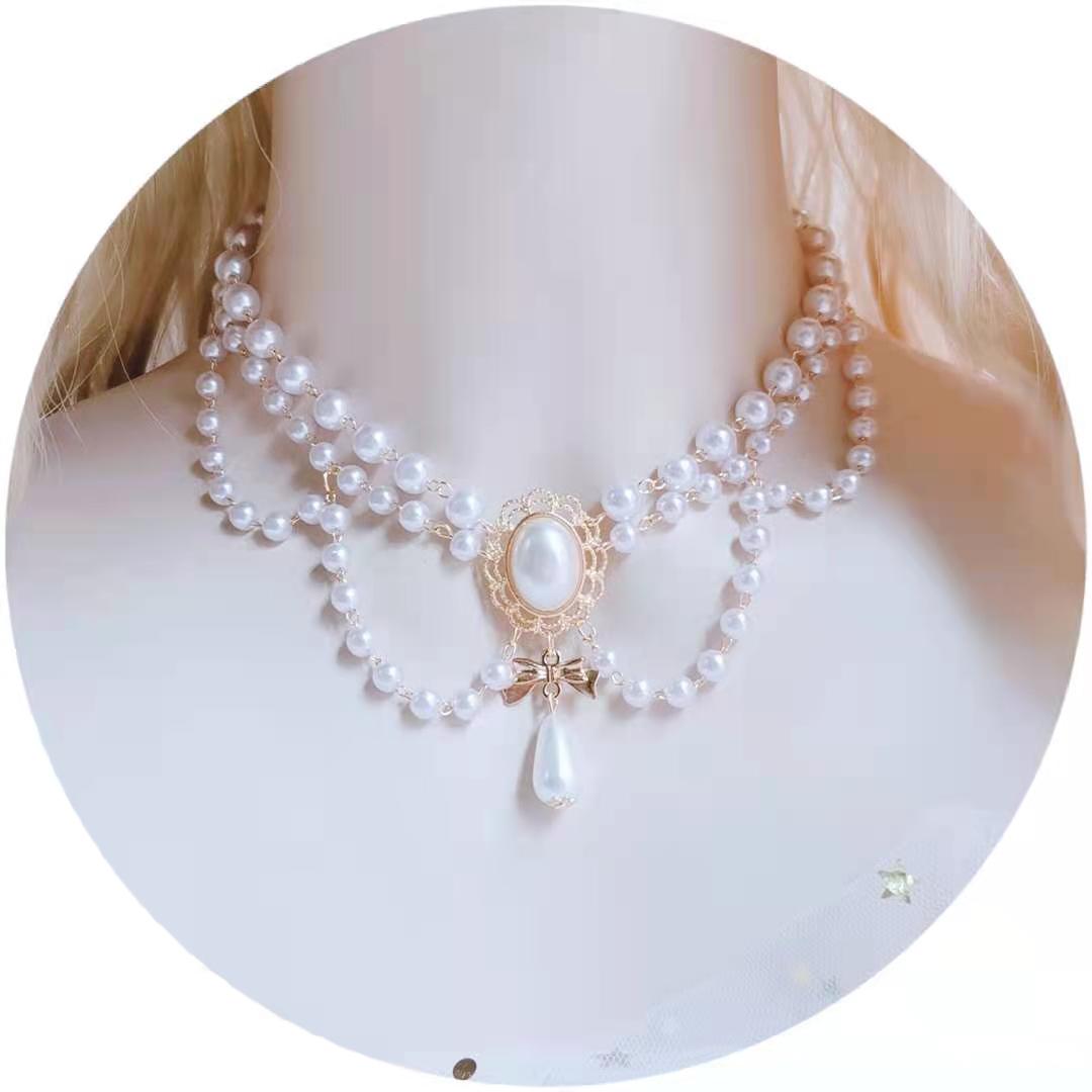 Type Doriginal Lolita Necklace daily Versatile stars Baroque multi-storey Pearl necklace Flower marriage Tea party Neck chain