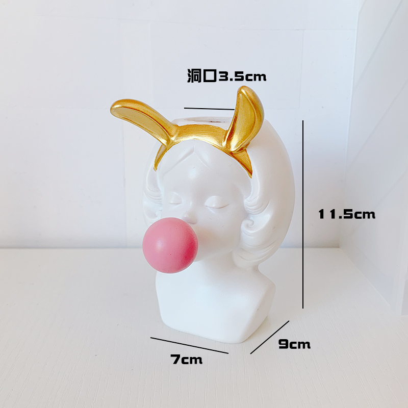 Bubble Girl With Rabbit Earsins Retro flower arrangement vase David statue Cosmetic brush bucket a living room Home Furnishing Gypsum Sculpture Dried flower decorate Ornaments