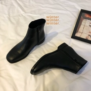 Giày tre mỏng 2018 bốt da microfiber mùa đông dày với giày bốt Martin đế dày đế vuông phiên bản Hàn Quốc cộng với bốt nhung nữ