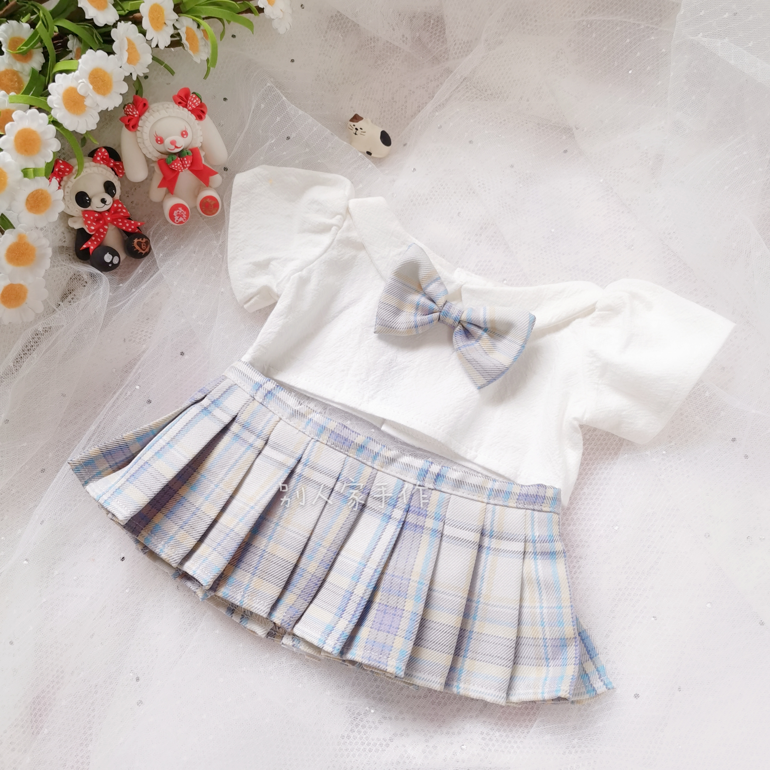 Violetfree shipping 40cm bjd  jk Plaid skirt Pleated skirt suit cotton doll Star doll clothes Hand made