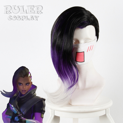 taobao agent The Lord Overwatch Assault Black Shadow Black Gradient purple half -head long hair cosplay anime wig