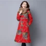 2019 mùa thu đông mẫu cổ áo phong cách Trung Quốc cổ áo khóa in áo bông nữ văn học cotton và áo khoác lanh áo choàng retro áo choàng - Bông áo phao nữ hàn quốc