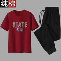 Хлопковая футболка с коротким рукавом, комплект, хлопковые штаны, 100% хлопок, в корейском стиле, большой размер