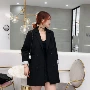Xi Tong trẻ em tùy chỉnh kích thước lớn phù hợp với áo khoác màu đen mùa thu và mùa đông dài phần Hàn Quốc phù hợp với sang trọng 226 áo vest nữ công sở