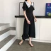 Mùa hè mới Hàn Quốc phiên bản của chic gió eo đa năng retro dài Slim móc hoa ve áo tính khí ăn mặc Váy eo cao