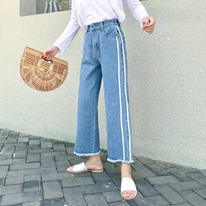 Mùa xuân và mùa hè mới lông chín điểm jeans chân rộng nữ Hàn Quốc phiên bản của lỏng là mỏng sinh viên hoang dã chic quần thủy triều