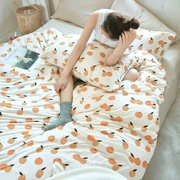 Bộ đồ cotton bốn mảnh tự giữ màu cam dệt kim Bộ đồ lót màu cam thân thiện với làn da - Bộ đồ giường bốn mảnh