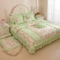 Phiên bản Hàn Quốc của bộ đồ giường nhà dệt bông cotton công chúa màu xanh lá cây vườn trải giường khăn trải giường bộ bốn - Bộ đồ giường bốn mảnh gối kèm chăn