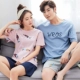 Cotton mùa hè Nam Cực kích thước lớn phim hoạt hình vài bộ đồ ngủ nam và nữ tay ngắn cotton mỏng phần nhà dịch vụ phù hợp với phiên bản Hàn Quốc - Bộ Pajama