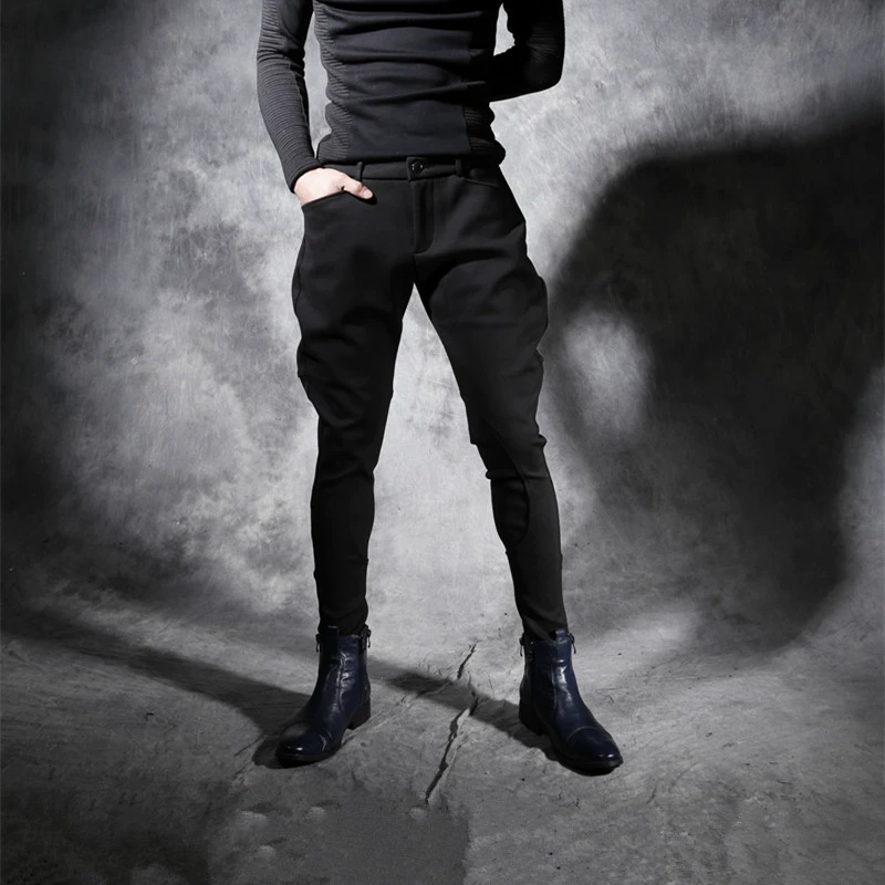 Quần Harem nam skinny đen chéo quần mùa thu đông xu hướng nam Hàn Quốc cộng với quần nhung dày, giày cao cổ - Quần mỏng