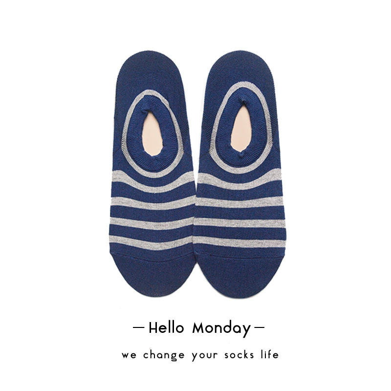 HELLO MONDAY cotton sọc cổ điển vớ đôi retro màu xanh đậm cắt thấp miệng nông vớ cotton đơn giản - Vớ bông