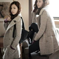 2017 mùa thu và mùa đông dày áo khoác len ladies phần dài Hàn Quốc phiên bản của kích thước lớn Slim eo đôi ngực áo len mẫu áo dạ đẹp