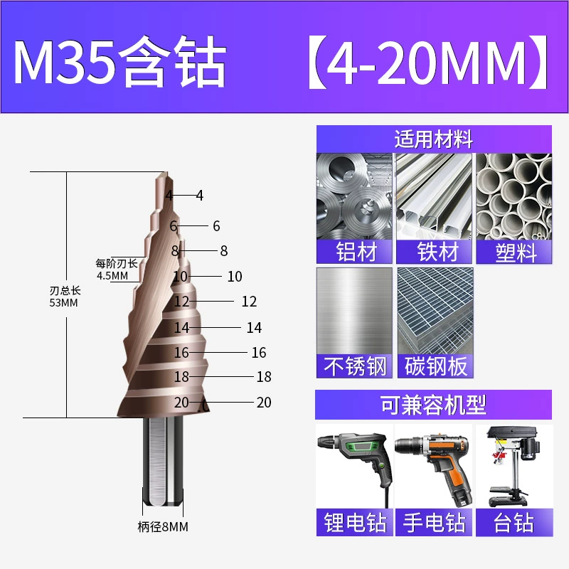 Chùa mũi khoan đa năng đục lỗ côn bước khoan thép siêu cứng khoan lổ mũi khoan thép không gỉ kim loại lỗ đặc biệt dụng cụ mở mũi khoan taro mũi khoan lỗ tròn Mũi khoan