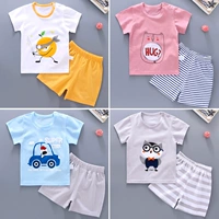 2018 mùa hè mới bé vai khóa phù hợp với bé đồ lót bông T-Shirt vòng cổ ngắn tay áo hai mảnh quần sịp bé trai