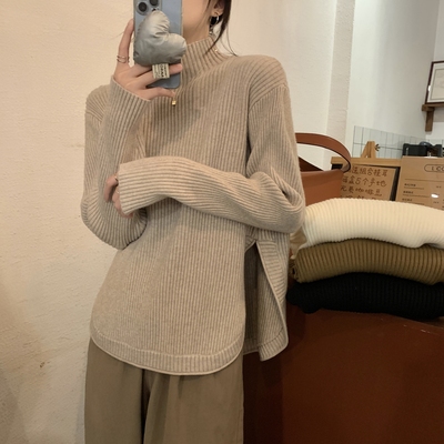 taobao agent Design knitted sweater, demi-season jacket, long-sleeve, plus size, high collar, trend of season, increased thickness, western style