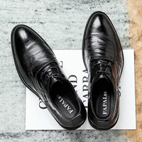 Летняя дышащая высокая черная обувь для отдыха для кожаной обуви, классический костюм, из натуральной кожи