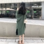 Thời trang thu đông 2018 phiên bản Hàn Quốc của áo len tay dài buông xõa hoang dã + Váy xòe nữ hai dây ao len nu