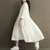 Mori cô gái 2018 mùa xuân mới Hàn Quốc phiên bản của văn học dòng lớn linen ăn mặc bat tay áo v-cổ dài tay cotton và linen ăn mặc Váy dài