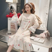 Váy ngủ nữ mùa thu cotton dài tay học sinh Hàn Quốc dễ thương bộ đồ ngủ mùa xuân và mùa thu mẫu lỏng kích thước lớn dịch vụ tại nhà