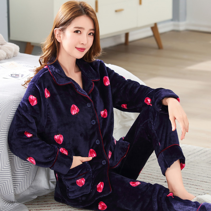 秋冬睡衣女长袖珊瑚绒 冬 韩版甜美可爱保暖加厚法兰绒家居服套装