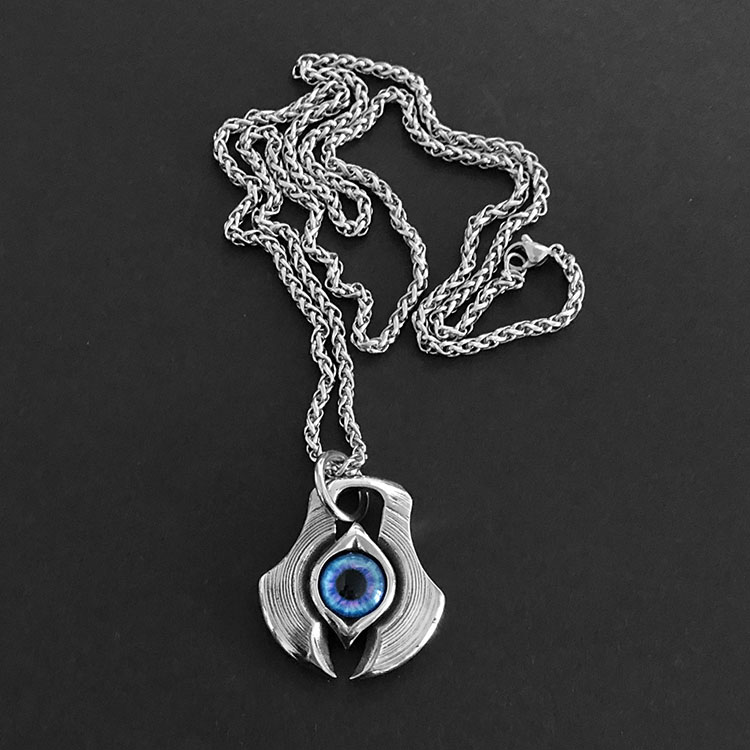 Eye Of God With Keel Chain 80Cmpersonality Retro Demonic Blue eyes Necklace male tide Domineering Hip hop Punk gemstone Magic eye Titanium steel Sweater Pendants