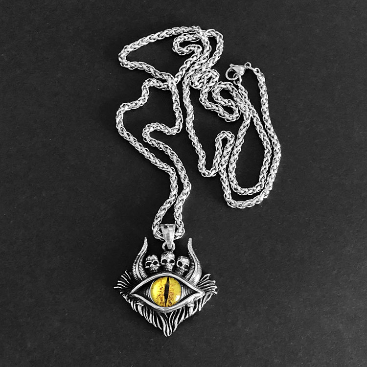 Skeleton Magic Eye With Keel Chain 80Cmpersonality Retro Demonic Blue eyes Necklace male tide Domineering Hip hop Punk gemstone Magic eye Titanium steel Sweater Pendants