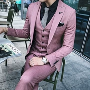 Bộ đồ màu hồng phù hợp với người đàn ông Bộ đồ ba mảnh Slim bộ đồ công sở mới