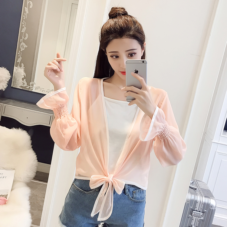 2018新款女雪纺衫刺绣上衣系带喇叭袖超仙公