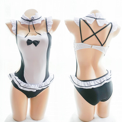 茶小啾情趣内衣黑白色女弹力花边露背女仆装制服诱惑套装性感内衣-淘宝网