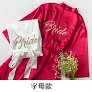 Bridal gown wedding dress áo choàng áo nữ mùa thu sexy lụa áo choàng tắm áo choàng tắm kimono Nhật Bản kimono cưới đồ ngủ đỏ
