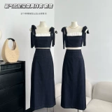 Летний комплект, короткая юбка в складку, длинная юбка, с акцентом на бедрах, городской стиль