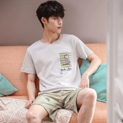 Đồ ngủ Nam Mùa Hè Ngắn Tay Áo Quần Short Cotton Hàn Quốc Thanh Niên Mỏng Mùa Hè Casual Đặt Người Đàn Ông của Nhà Dịch Vụ Set