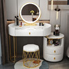 ZL round pure white 80cm table+hollow cabinet+LED mirror+golden bird nest stool