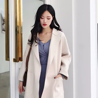 Áo khoác len nữ mùa thu đông 2018 phiên bản mới của Hàn Quốc thời trang hoang dã buông thả dài phần áo hai mặt thủy triều ao khoac