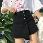 Quần short denim phụ nữ cao eo mùa hè 2018 mới Hàn Quốc phiên bản của bất thường khâu chia một từ rộng chân quần váy quần