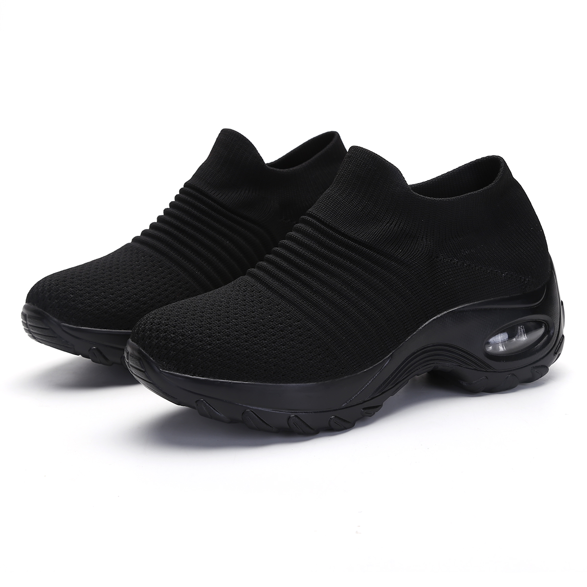 1839 Black SocksSpring and summer light Socks elastic force Lazy shoes female air cushion increase Hiking shoes black leisure time work Cloth shoes Mom shoes