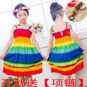 Cô gái ăn mặc mùa hè dress 2018 new phong cách nước ngoài ống top strap dress cotton trẻ em bãi biển dress kỳ nghỉ bên bờ biển