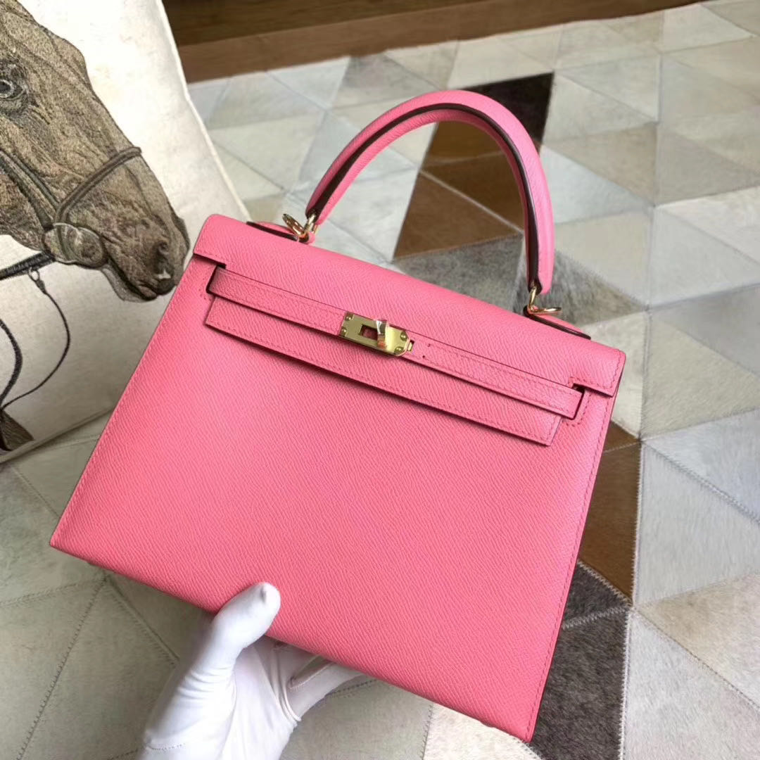 Lipstick Powder [Handmade 25Cm] Note Of Gold And Silver Buckles2021 Star of the same style H home Kelly bag epsom skin Palmar pattern One shoulder Messenger portable leisure time genuine leather Female bag