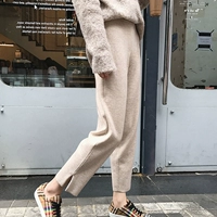 Phụ nữ mang thai quần len dày 2018 Phiên bản Hàn Quốc chất liệu nĩa hở rộng giản dị 9 chiếc quần Harlanto bụng cà rốt thời trang bầu