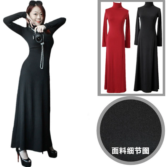 Mùa xuân và mùa thu mới của phụ nữ Hàn Quốc áo dài hàn quốc cổ cao mỏng dài tay dài tay lớn váy cơ sở khí chất - Váy dài