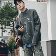 Mùa đông dày vòng cổ thêu áo len Hàn Quốc thanh niên dài tay áo lỏng áo len nam áo khoác triều áo len
