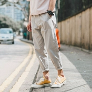 Nhật Bản chất liệu cotton màu Mahal phiên bản đơn giản cho nam quần rộng mùa hè thanh niên hoang dã chân chín quần thủy triều