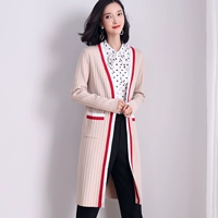 Модный длинный кардиган, свитер, куртка, коллекция 2022, средней длины, V-образный вырез, свободный крой, длинный рукав