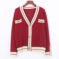 Весенняя модная куртка, трикотажный свитер, цветной кардиган, коллекция 2021, в корейском стиле, V-образный вырез, свободный крой