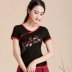 Trung quốc phong cách của phụ nữ áo thêu gió quốc gia mùa hè ăn mặc thêu ngắn tay t-shirt nữ kích thước lớn cotton mỏng đáy áo sơ mi áo phông trơn Áo phông