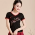 Trung quốc phong cách của phụ nữ áo thêu gió quốc gia mùa hè ăn mặc thêu ngắn tay t-shirt nữ kích thước lớn cotton mỏng đáy áo sơ mi Áo phông