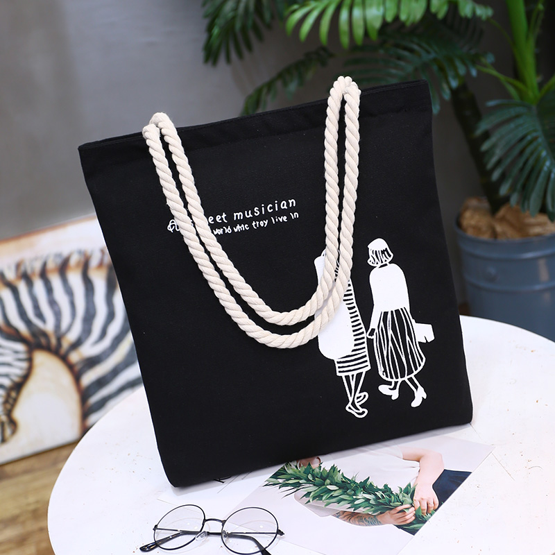 Black Street MusicianKorean version Canvas bag female literature The single shoulder bag Simple and versatile handbag like a breath of fresh air student a bag leisure time Cloth bag