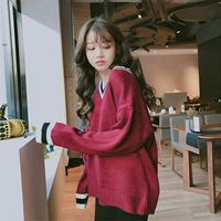 Hàn Quốc phiên bản ngọt ngào v-cổ màu sắc mùa thu và mùa đông áo len nữ sinh viên là áo len mỏng trùm đầu dài tay len áo len nữ hàng hiệu